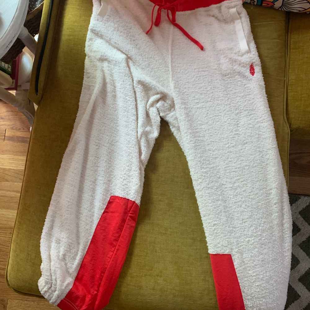 Free People Red and White Cozy Pants